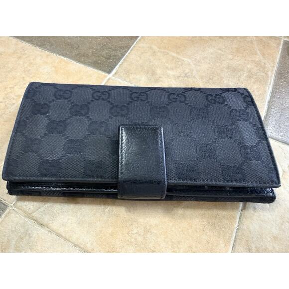 Authentic GUCCI Eclipse Long Wallet Purse GG Canvas Leather 120931 Black 3628N - Picture 4 of 13